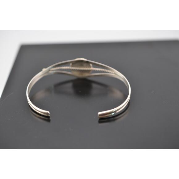 Native America Navajo Sterling Silver Black Onyx Bracelet Cuff By Ernest Wood - Picture 4 of 4
